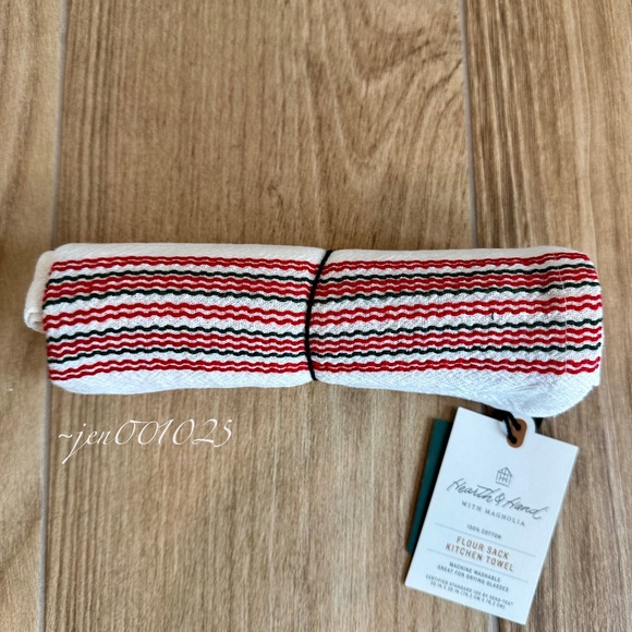 Hearth & Hand Magnolia Christmas Stripe Flour Sack Kitchen Towel White/Green/Red - Picture 4 of 8